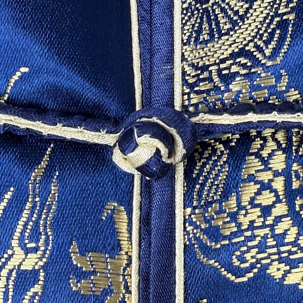 MATSUZAKI Vintage Oriental Unisex Top XXL Blue & Gold Dragon Embroidered Detail - Picture 5 of 9